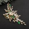 Teyglen Crystal Bride Wedding Hair Comb Bridal Flower Hair Comb Headband Handmade Rhinestone Green Leaf Headpieces Gold Hair Pieces Hair Jewelry for Women Flower Girls