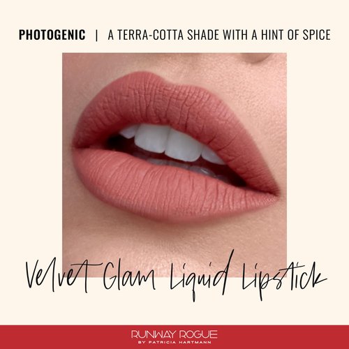 Runway Rogue Velvet Glam Liquid Lipstick, Almost-Matte Terra-Cotta Lipstick with a Hint of Spice, ‘Photogenic’