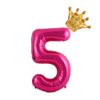 40 Inch Hot Pink Crown Numbers 5 Balloons ，5th Birthday Party Balloons Deorations Supplies，Giant Big Foil Mylar NumbersBalloons (Hot Pink 5)