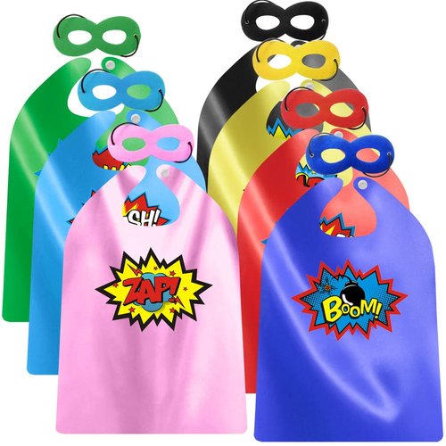 ADJOY Superhero Capes and Masks for Kids Birthday Party 7 Sets - DIY Dress Up Costumes - Bluk Pack (Mixed Color)