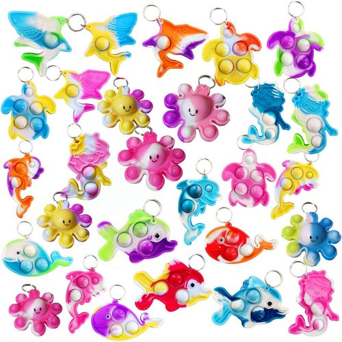100 Packs Bulk Undersea Octopus Mermaid Turtle Shark Dolphin Fish Whale Mini Ocean Assorted fidgets for Kids Classroom Student Bubble Prizes, Summer Party Favors Gift