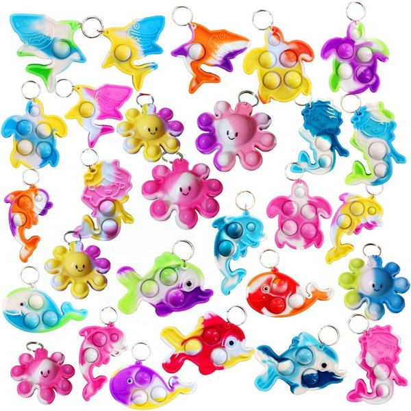100 Packs Bulk Undersea Octopus Mermaid Turtle Shark Dolphin Fish Whale Mini Ocean Assorted fidgets for Kids Classroom Student Bubble Prizes, Summer Party Favors Gift