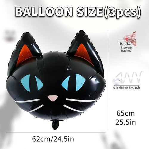 Halloween Cat Balloons Halloween Black Cat Foil Balloons for Halloween Party Decorations Themed Party Supplies Halloween Party Favors Trick or Treat Balloons Party Sets 3PCS