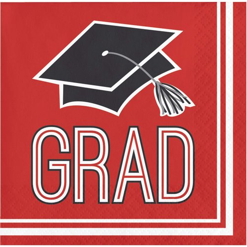 Creative Converting Graduation School Spirit Red Beverage Napkins, 5"