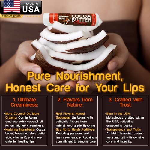 Nature's Bees, Cocoa Butter Lip Balms, Lip Moisturizer Treatment - Pack of 72, (Original Variety Assortments - Original, Olive Oil, Mango Butter, Shea Butter)