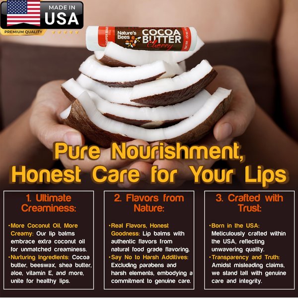 Nature's Bees, Cocoa Butter Lip Balms, Lip Moisturizer Treatment - Pack of 72, (Original Variety Assortments - Original, Olive Oil, Mango Butter, Shea Butter)