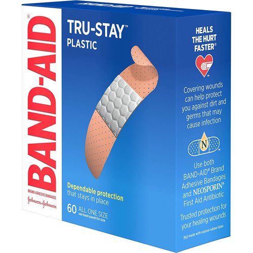 Band-Aid Brand Adhesive Bandages, Plastic, 60-Count All-One-Size (Pack of 8)