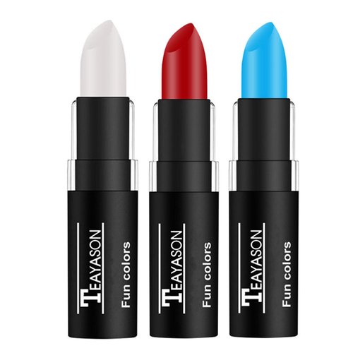 Go Ho 3 PCS Red White and Blue Face Paint Stick - Waterproof Eye Black Stick,Face Body Paint Professional Halloween SFX Corpse Bride Sally Makeup,4th of July Face Paint &Lip Smacking Sticks