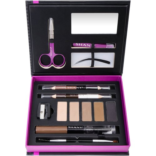 SHANY Brow Chicka Brow Eyebrow Set - 17 Piece Eyebrow Makeup Kit with Brow Powder, Brow Gel, Dual Ended Pencils, Stencils, Scissors, and Tweezers - All Hair Colors