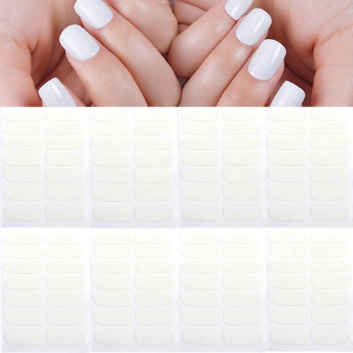 8 Sheets Glitter Solid White Nail Strips Nail Art Stickers, Solid Color Full Nail Wraps with 3 Pieces Nail File for Nails Christmas Decoration Party Supply for Women Girls Manicure