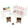 SAMCAMI Miniature Dollhouse Furniture 1 12 Scale - Wooden Dollhouse Bed Set - Doll House Furniture Toys Incl Doll Bed, Desk, Books, blackboards and Other Dollhouse Accessories