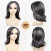 SEVENCOLORS Dark Grey Layered Wigs for Women Medium Length Gray Mixed White Wigs with Curtain Bangs Synthetic Hair Short Wavy Bob Wigs