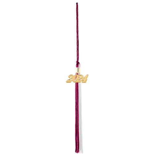GRADFTY 2024 Graduation Double Color Tassel with 2024 Gold Charm for Graduation Cap and Gown (Maroon and White)