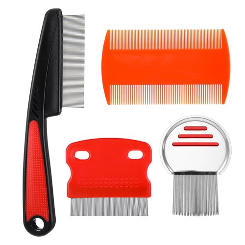 Yuanchu Stainless Steel Dandruff Fine Tooth Comb Set, 4 Pcs Scalp Comb for Dandruff Removal Multi...