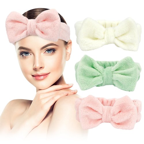 Skincare Headband For Washing Face Skin Care Headband Makeup Headbands For Women Spa Headband For Washing Face Head Band For Skincare Hair Band For Washing Face Fluffy Headband Pink White Green