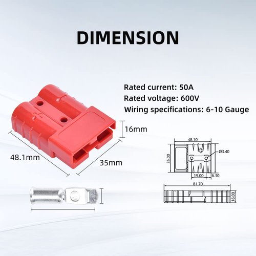 cnaodun 8 Pcs 6-10 Gauge Anderson Connector Plug 50A 12-36V Battery Quick Connector Red Battery Quick Disconnect Wire Harness Plug Kit for Winch Car Auto Trailer Driver Electrical Devices