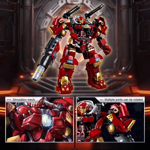 DAHONPA Red Warrior Transforming Mech Building Blocks Set, Assembly Mecha Robot Model Kit (588+ pcs) City MechWarrior Toy Christmas Birthday Gifts for Adults and Kids