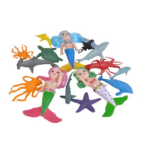 Wild Republic Mermaid Figurines, Toy Bucket, Mermaid Doll, Aquatic Animals, Gifts for Girls, Bath Toys, 33-Pieces