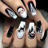 Christmas Press on Nails Long Coffin SWEKKE Black & White Fake Nails False Nails with Designs Santa Reindeer Christmas Tree Glossy Glue on Nails Xmas Acrylic Nails for Women Girls 24 Pcs