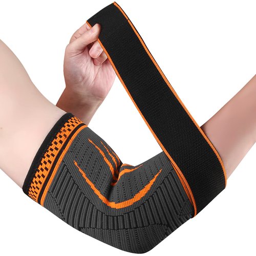 Elbow Support for Men and Women 1 Pack Non Slip Elbow Brace Adjustable Compression Arm Sleeve for Left and Right Hand Tennis Elbow, Golfers Elbow, Arthritis, Tendinitis, Weightlifting (Orange, Medium)