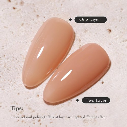 FZANEST Jelly Brown Nude Gel Nail Polish,Sheer Milky Gel Polish All Seasons Colors Soak Off LED UV Gel Varnish Nail Art Manicure,0.5 Fl Oz