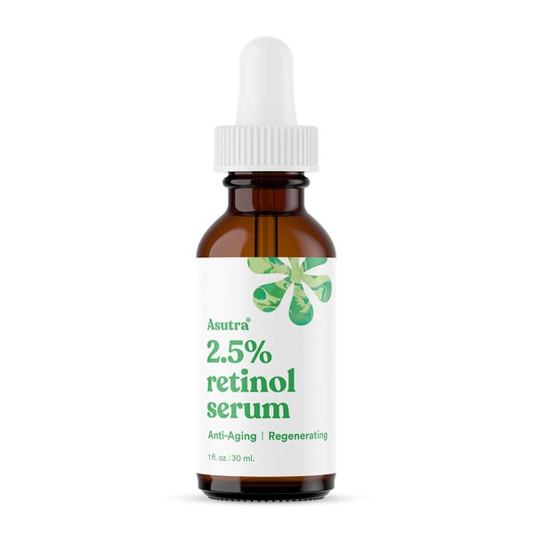 ASUTRA 2.5% Retinol Serum, 1 fl oz - Hyaluronic Acid, Vitamin E, Wheat Germ, Aloe, & Jojoba Oil, Plumping Face Serum