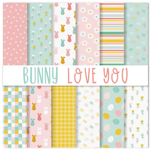 JarThenaAMCS 24 Sheets Easter Pattern Paper Pastel Bunny Rabbit Scrapbook Specialty Paper Spring Double Sided Craft Paper For DIY Card Making Photo Album Journal Decor, 6 x 6 Inch