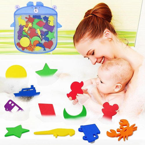 Foam Bath Toys Toddlers 1-3 - Bathtub Toys With Storage Bag Mold Free Baby Bath Toys For 6-12-18-24 Months Infant Shower Toys For 1 2 3 4 5 Year Old Boy Girl Kids Learning Toys Children Birthday Gifts
