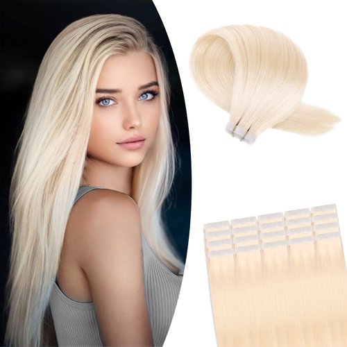 Fimislosion Tape In Hair Extensions Human Hair 18 Inch 20pcs 50g Color Ash Platinum Blonde