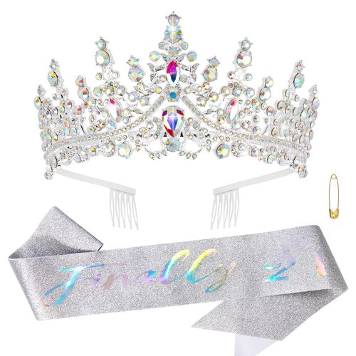 KICOSY 21st Birthday Crown Finally 21 Birthday Sash and Crown Cool 21st Birthday Gifts for Her 21st Birthday 21st Birthday Party Favors