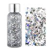 MAEPEOR Chunky Face Body Glitter Gel 19 Colors Mermaid Sequins Holographic Body Glitter Gel Long-Lasting Festival Makeup Glitter Paint for Face Body Hair Nails (30g, #001 Silver)