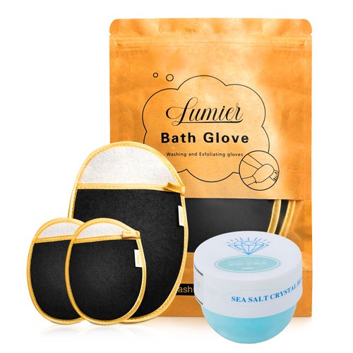Sea Salt Exfoliating Body Scrub, Foaming Rich Lather Scrub, Sea Salt Crystal Bath Scrub (1 SCRUB + GLOVES)