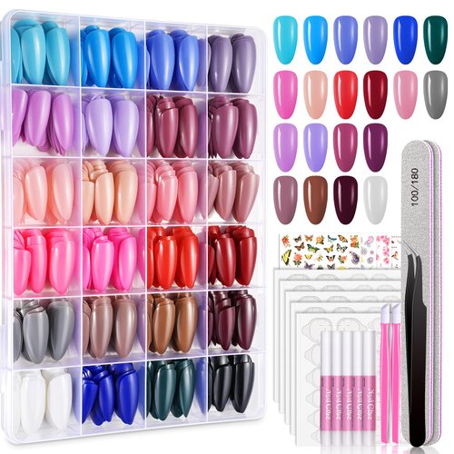 TsMADDTs Press On Nails Almond, 24 Colors Short Fake Nails with Nail Glues, 720PCS Glue On Nails