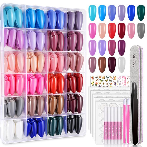 TsMADDTs Press On Nails Almond, 24 Colors Short Fake Nails with Nail Glues, 720PCS Glue On Nails