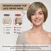 DWY Mono Top Lace Front Synthetic Wigs Futura Hair Free Part Wigs for Women Brown Bob Wig Short Monofilament Wigs Glueless Heat Resistant Light Brown Blonde Highlight 8Inch