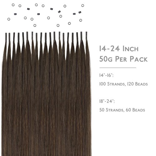 WENNALIFE I Tip Hair Extensions Human Hair, 50g 100s 14 Inch Chocolate Brown Remy Itip Human Hair Extensions Invisible Itips Straight I Tips Fusion Extensions Real Human Hair