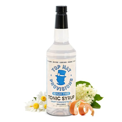 Top Hat Keto Sugar Free Tonic Syrup - 5x Quinine Tonic Water Concentrate - Naturally Sweetened with Monk Fruit - Craft Soda Mixer for Skinny Cocktail Drinks - Just Add Seltzer Water - 32oz Bottle