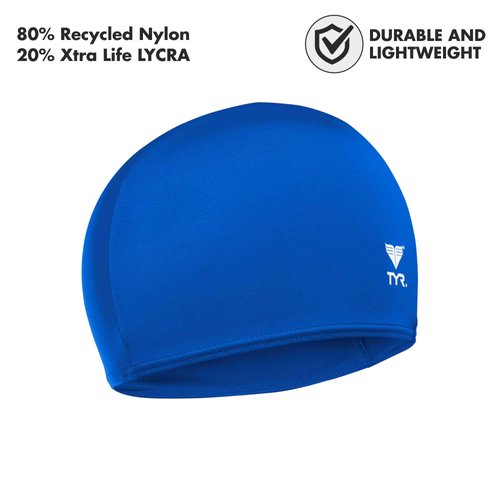 TYR Adult Lycra Fiber Swim Cap, Royal