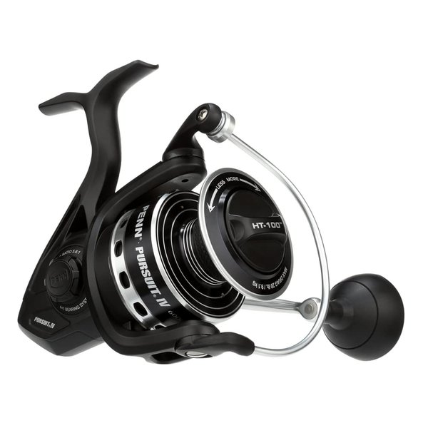 PENN Pursuit IV Inshore/Nearshore Spinning Fishing Reel, Size 6000, HT-100 Front Drag, Max of 20lb, 5 Sealed Stainless Steel Ball Bearing System, Built with Carbon Fiber Drag Washers,Black/Silver