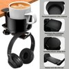 Desk Cup Holder, OOKUU 2 in 1 Desk Cup Holder with Headphone Hanger, Anti-Spill Cup Holder for Desk or Table, Easy to Install, Sturdy and Durable, Enough to Hold Coffee Mugs, Water Bottles, Headphones