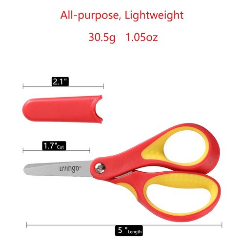 LIVINGO 5" Small School Student Blunt Kids Craft Scissors, Sharp Stainless Steel Blades Safety Comfort Grip for Children Cutting Paper, Assorted Color, 3 Pack