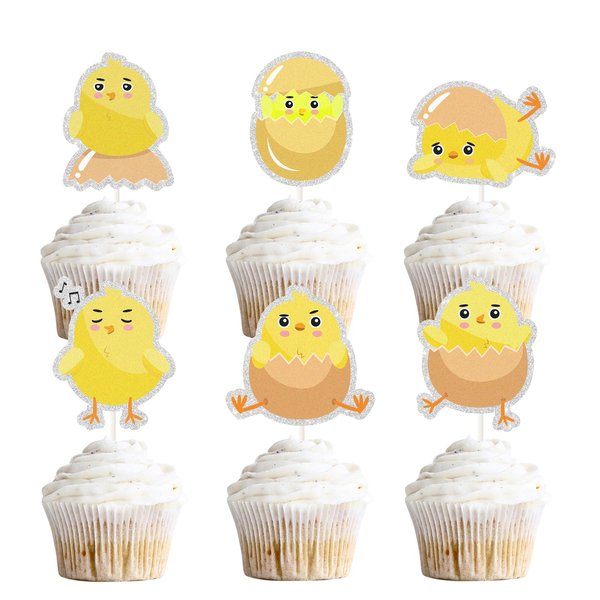 Chick Dessert Cupcake Topper,18pcs Farm Animal Baby Shower Children Birthday Party Decorations,Little Chick Sign Kids Easter Party Favors