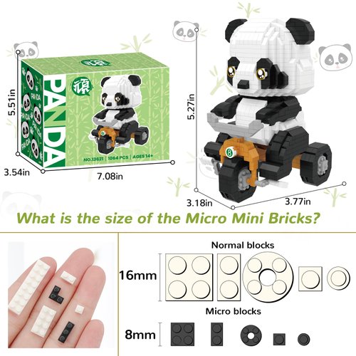 Panda Micro Mini Building Toy Bricks for Adults, 1064 PCS Mini Building Blocks Animals Sets for Goodie Bags, Party Favors for Boys Girls 12+ 14+, Christmas Birthday Gift for Kids, Carnival Prizes