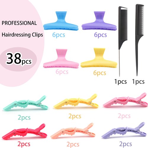 38 Pcs Pastel Styling Hair Clips Set Butterfly Hair Clamps Clips Alligator Hair Clips Croc Clips and Rat Tail Comb for Styling Sectioning Cuttingm Coloring Hairdressing Salon Tool Hair Accessories