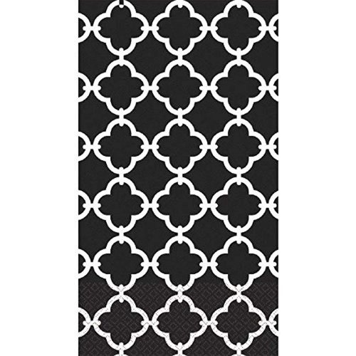 Amscan Black Moroccan Tile Disposable 2 Ply Paper Guest Towels Tableware, 7.7 x 4.5, White/Black