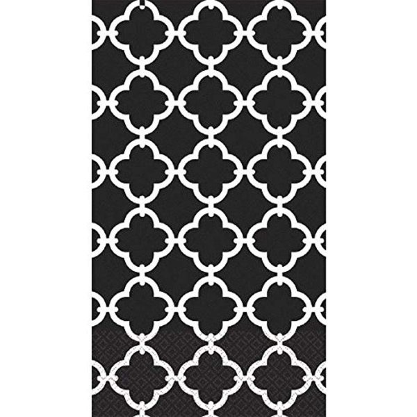 Amscan Black Moroccan Tile Disposable 2 Ply Paper Guest Towels Tableware, 7.7 x 4.5, White/Black