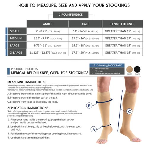 Truform 15-20 mmHg Compression Stockings for Men and Women, Knee High Length, Open Toe, Black, Small