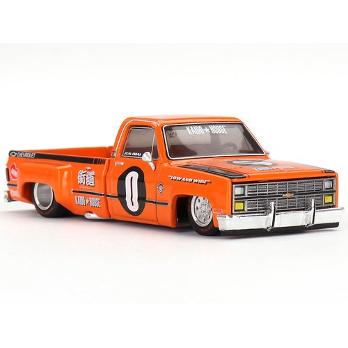 Chevy KAIDO Works V2 Pickup Truck #0 Orange with Graphics (Designed by Jun Imai) Kaido House Special 1/64 Diecast Model Car by True Scale Miniatures KHMG090
