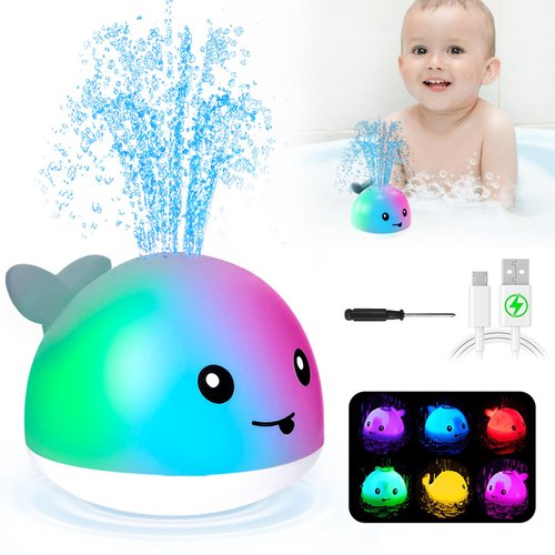 ZHENDUO Upgraded Baby Bath Toys, Rechargeable Light Up Bath Toys for Kids Toddlers,Whale Sprinkler Bathtub Toys Bath Fountain Toy,Pool Bathroom Toy for Baby, Infant Baby Toys(Gray)