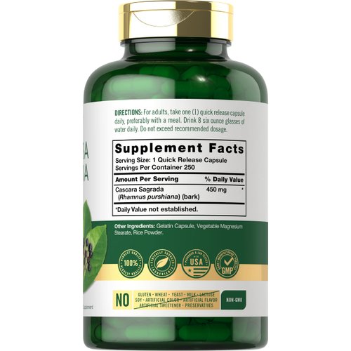 Carlyle Cascara Sagrada Capsules | 450 mg | 250 Count | Herbal Supplement | Non-GMO, Gluten Free